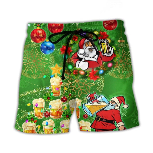 Funny Santa Beer Holiday Lights Beach Shorts Design Detail For Weekend Getaways And Beach Days