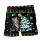 Funny Cat Wrecking Tree Christmas Beach Shorts For Tropical Getaways And Weekend Adventures