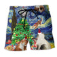 Christmas Cat Playing In Starry Night Beach Shorts Pattern Detail For Relaxed Warm Weather Outfits