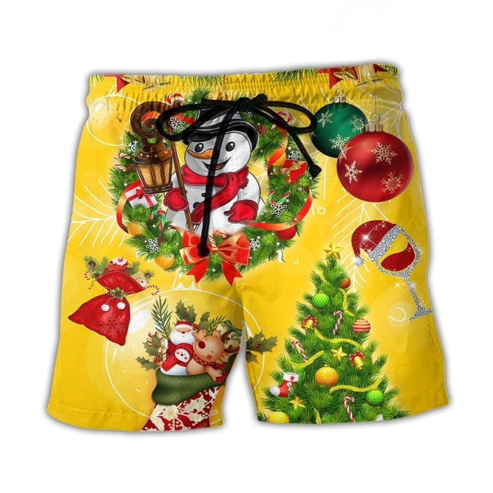 Funny Snowman Holiday Lights Beach Shorts For Sunny Holidays And Comfortable Daily Styling