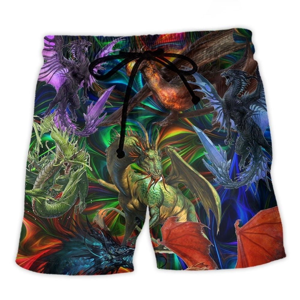 Dragon In An Unreal Fantasy World Beach Shorts Design View For Poolside Relaxation And Holiday Trips