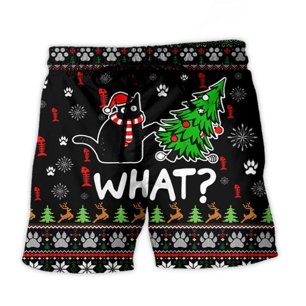 Ugly Funny Cat Christmas Tree Chaos Beach Shorts For Beach Trips And Relaxed Vacation Styling