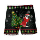 Happy Ugly Cat Christmas Tree Beach Shorts Pattern View For Vacation Travel And Outdoor Fun