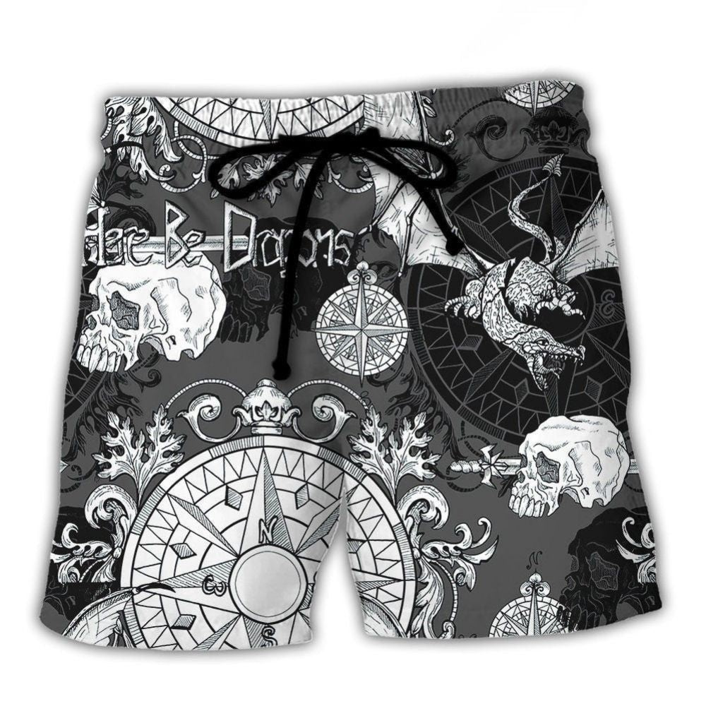 Fire Dragon Gothic Compass Baroque Beach Shorts Design View For Summer Events And Coastal Getaways