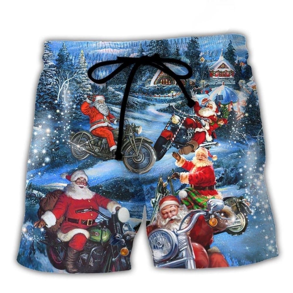 Santa Driving Through Town Christmas Fun Beach Shorts For Coastal Adventures And Relaxed Summer Wear