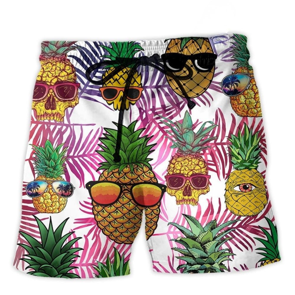Tropical Pineapple Island Vibes Beach Shorts Pattern View For Resort Days And Outdoor Activities