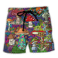 Hippie Mushroom Peace Lover Beach Shorts Pattern Detail For Sunny Outdoor Activities