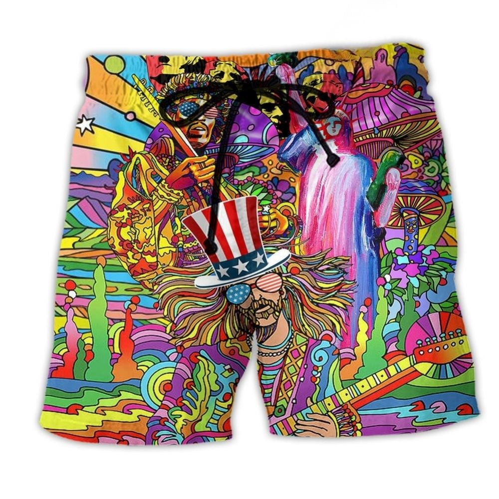 Hippie Independence Day Cool Beach Shorts Pattern View For Resort Days And Outdoor Activities