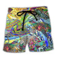 Hippie Turtle Colorful Peace Beach Shorts Artwork Detail For Tropical Travel And Everyday Wear