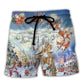 Santa And Reindeer Festive Christmas Joy Beach Shorts Print Detail For Beach Activities And Vacation Wear
