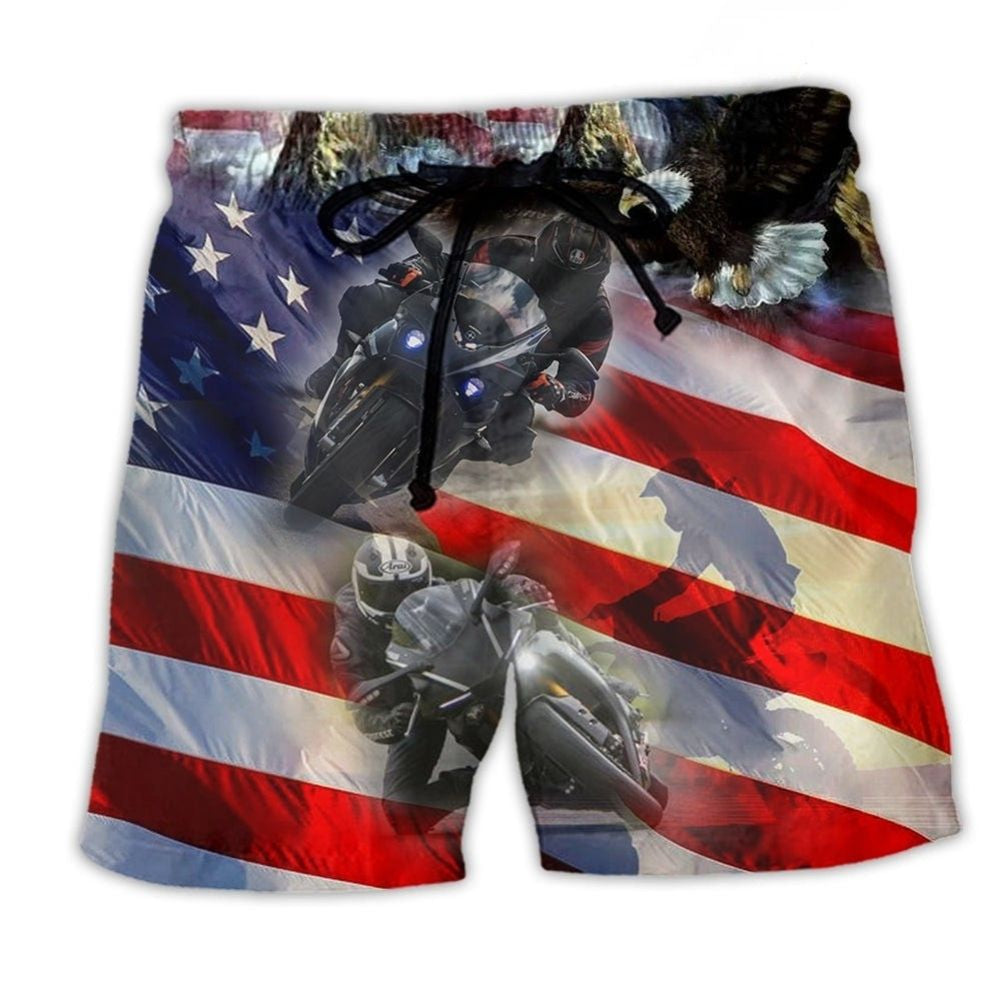 Motorcycle Independence Day Freedom Beach Shorts For Warm Weather Travel And Everyday Comfort