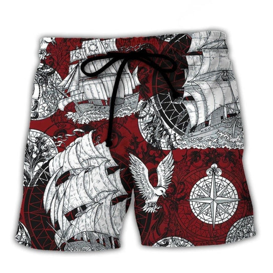 Vintage Sailing Ship Anchor Sea Beach Shorts Design Detail For Weekend Getaways And Beach Days