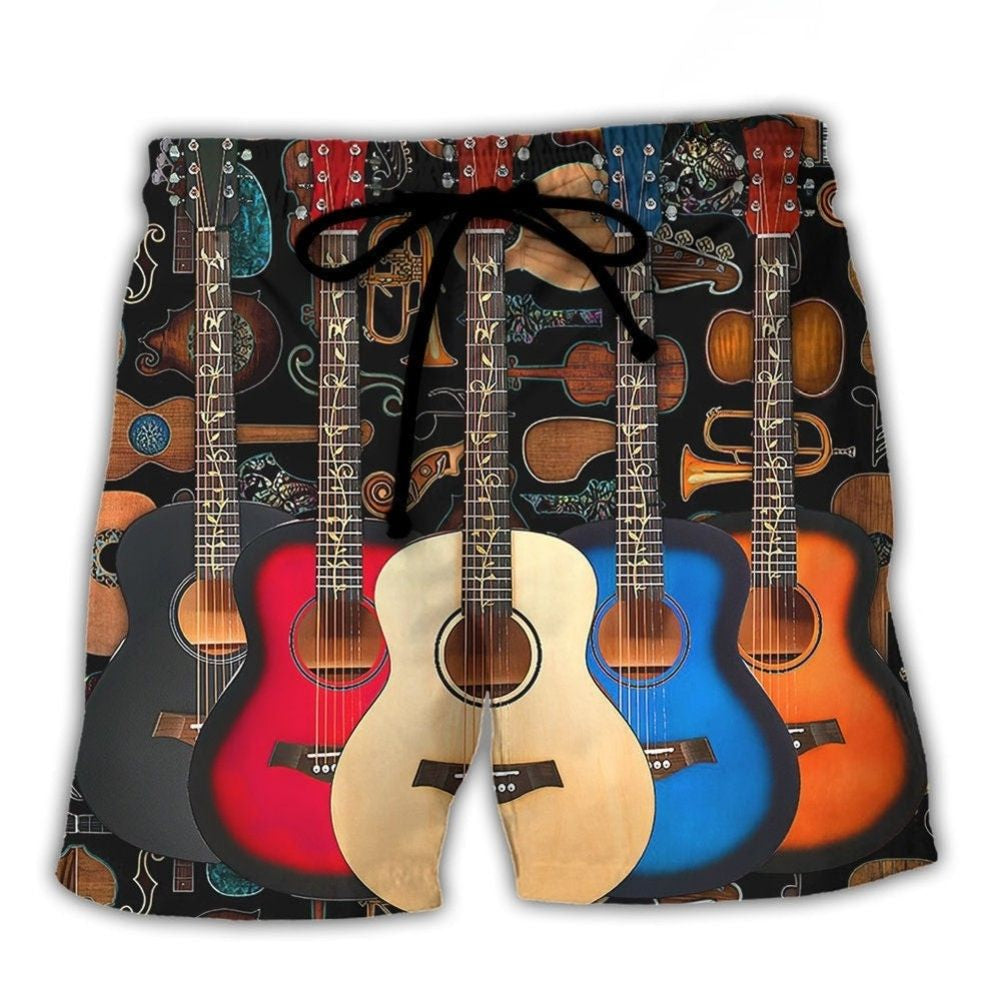 Guitar Lover Happy Life Music Vibes Beach Shorts Print View For Coastal Escapes And Casual Outings