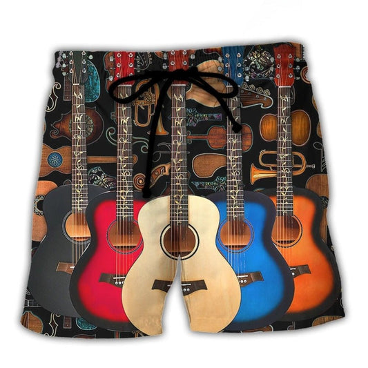 Guitar Lover Happy Life Music Vibes Beach Shorts Print View For Coastal Escapes And Casual Outings