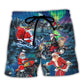 Crazy Santa Biker Christmas Ride Beach Shorts Design View For Comfortable Resort And Beach Styling