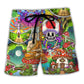 Hippie Mushroom Peace Colorful Vibes Beach Shorts Design View For Poolside Relaxation And Holiday Trips