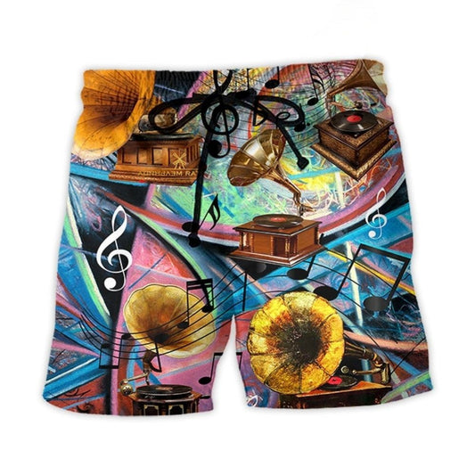 Gramophone Vintage Record Beach Shorts Design Detail For Casual Warm Weather Outfits