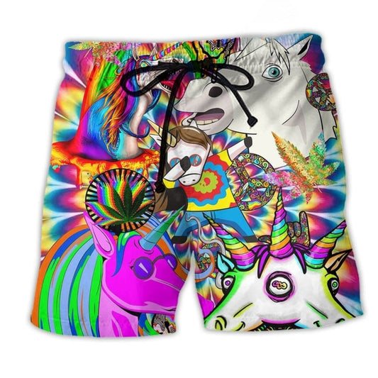 Hippie Unicorn Dreamy Wonderland Fantasy Beach Shorts Pattern View For Vacation Travel And Outdoor Fun