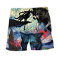 Halloween Black Wolf Starry Night Beach Shorts Design Detail For Casual Warm Weather Outfits