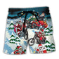 Santa Riding Motorcycle Holiday Fun Beach Shorts Design View For Poolside Relaxation And Holiday Trips