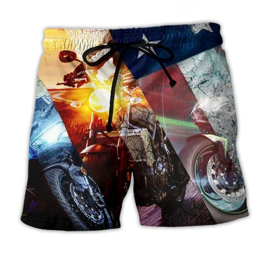 Motorcycle Independence Day America Beach Shorts For Resort Travel And Thoughtful Summer Gifting