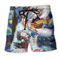 Friendly Santa With Animals Christmas Beach Shorts Design View For Comfortable Resort And Beach Styling
