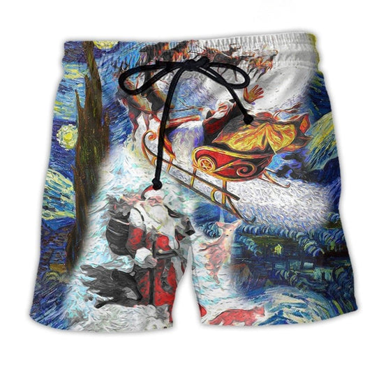 Friendly Santa With Animals Christmas Beach Shorts Design View For Comfortable Resort And Beach Styling