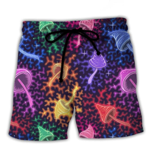 Galaxy Mushroom Rainbow Colorful Beach Shorts Design View For Poolside Relaxation And Holiday Trips