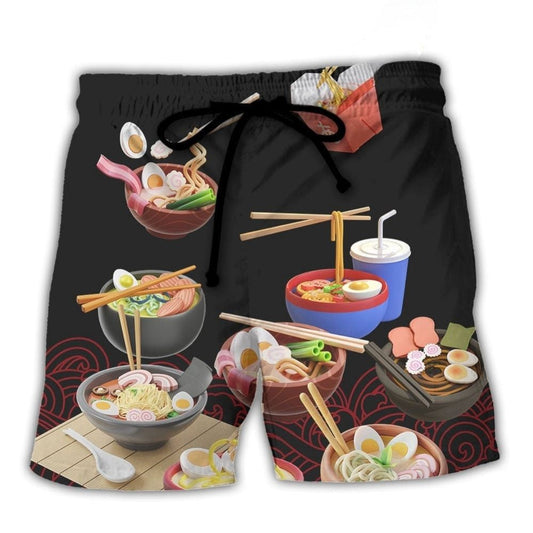Ramen Fast Food Delicious Beach Shorts Design View For Comfortable Resort And Beach Styling