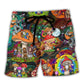 Trippy Hippie Mushroom Colorful Beach Shorts Print View For Coastal Escapes And Casual Outings