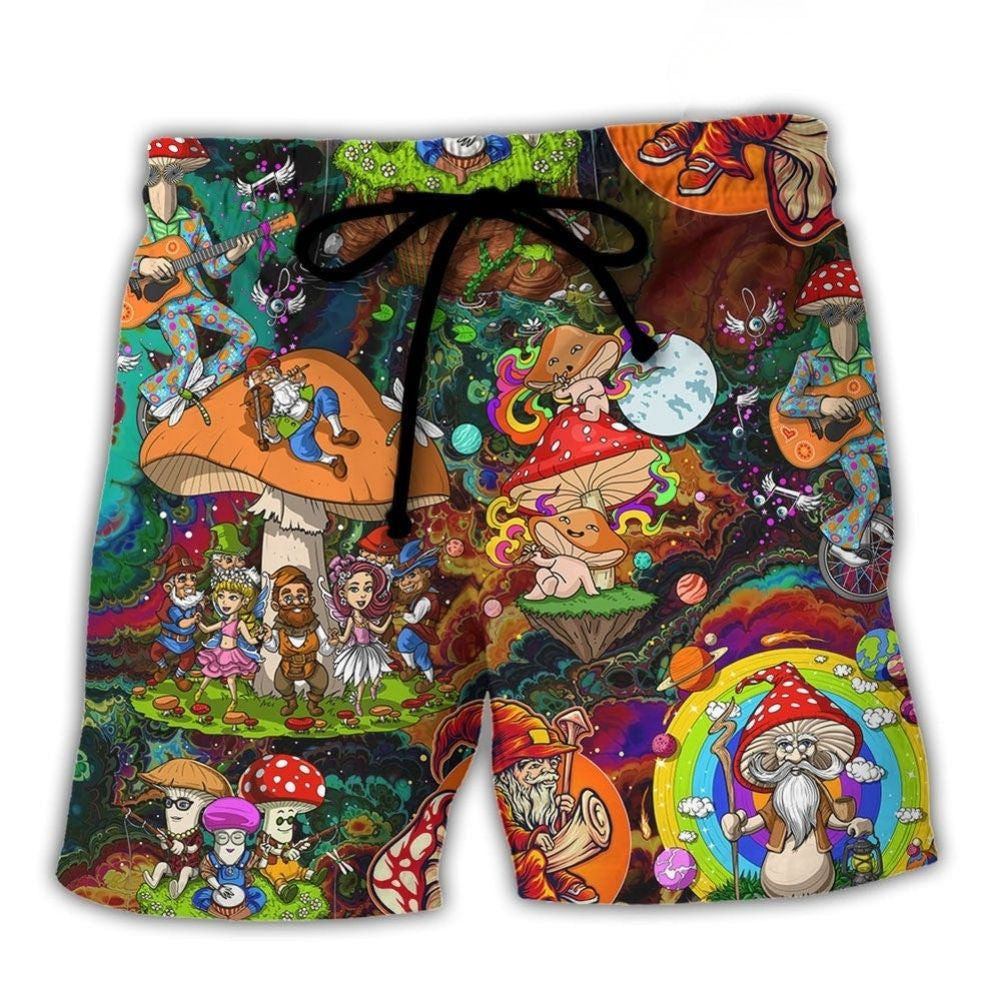 Trippy Hippie Mushroom Colorful Beach Shorts Print View For Coastal Escapes And Casual Outings