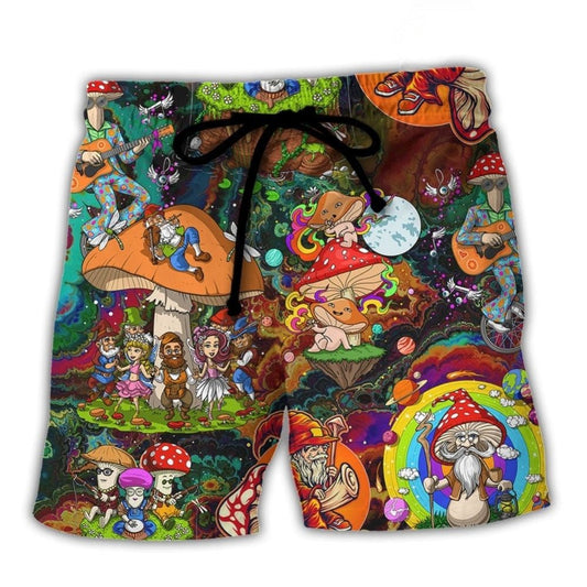 Trippy Hippie Mushroom Colorful Beach Shorts Print View For Coastal Escapes And Casual Outings