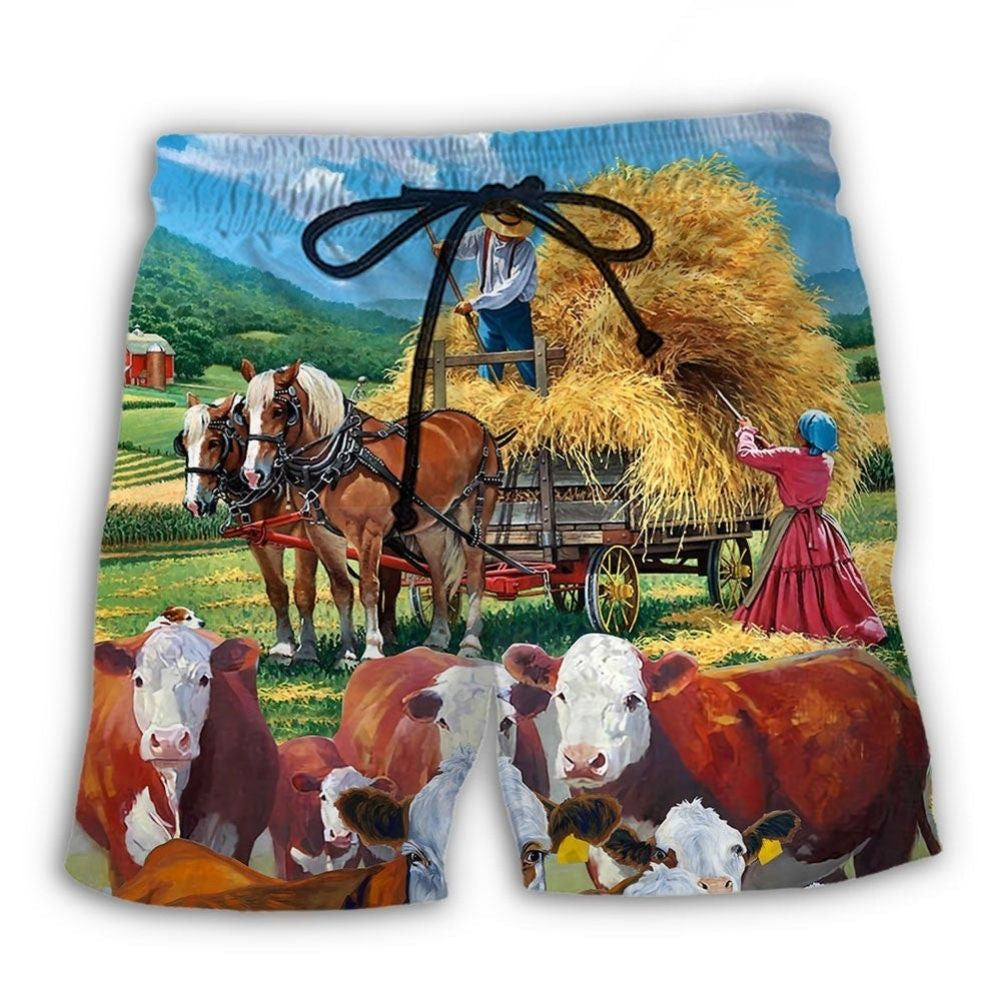 Peaceful Life Hereford Cow Beach Shorts Print View For Coastal Escapes And Casual Outings