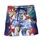 Santa Riding Unicorn In Snowy Mountains Beach Shorts Design View For Poolside Relaxation And Holiday Trips