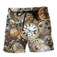 Vintage Pocket Watch Classic Beach Shorts Artwork Detail For Tropical Travel And Everyday Wear