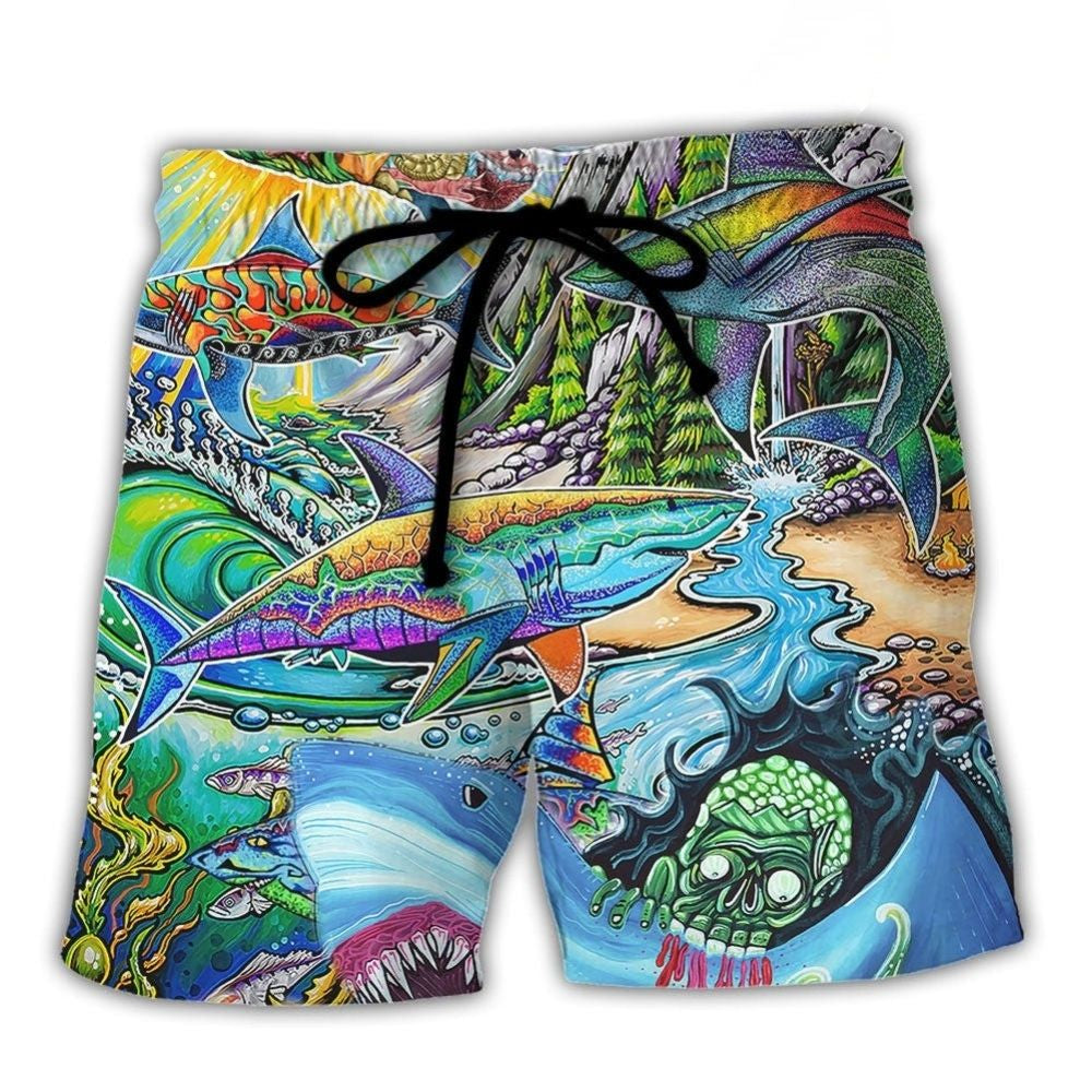Hippie Shark Colorful Peace Beach Shorts For Sunny Holidays And Comfortable Daily Styling