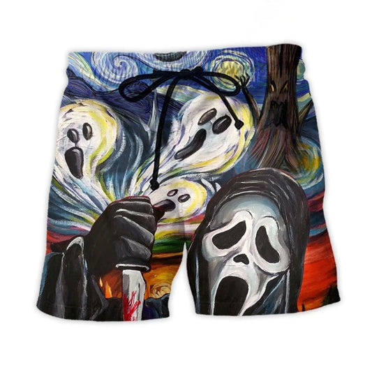 Funny Halloween Ghost Starry Night Beach Shorts Pattern View For Coastal Holidays And Casual Activities