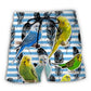 Blue And White Parakeet Stripe Beach Shorts For Warm Weather Travel And Everyday Comfort