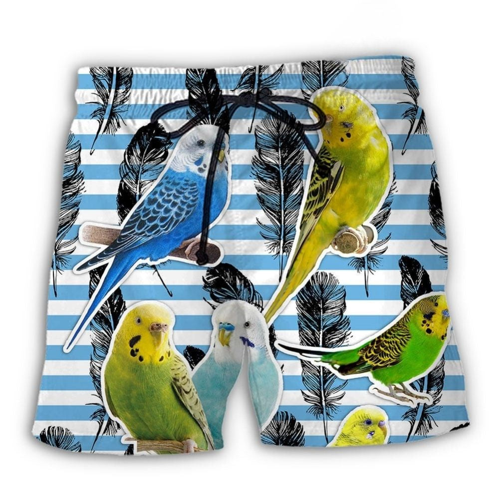 Blue And White Parakeet Stripe Beach Shorts For Warm Weather Travel And Everyday Comfort