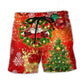 Santa Drinking By Christmas Tree Lights Beach Shorts Pattern View For Vacation Travel And Outdoor Fun