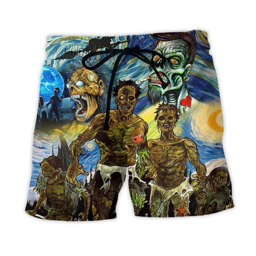 Funny Halloween Zombie Starry Night Beach Shorts For Resort Travel And Thoughtful Summer Gifting