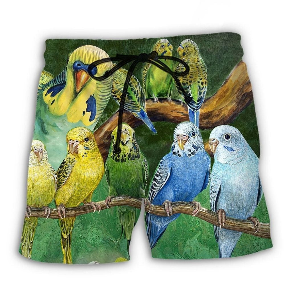 Lovely Budgie Parrot Beach Shorts For Outdoor Adventures And Thoughtful Seasonal Gifts