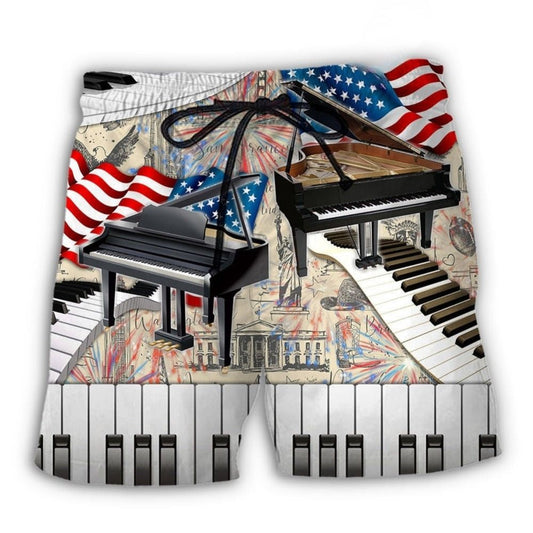 Piano Music Independence Day Vibes Beach Shorts For Tropical Getaways And Weekend Adventures