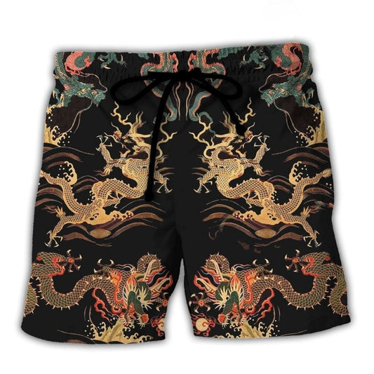 Royal Dragon Eastern Myth Beach Shorts Artwork View For Seaside Trips And Casual Style