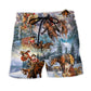 Santa Riding Horse In Snowy Mountains Beach Shorts For Coastal Adventures And Relaxed Summer Wear