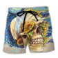 Skull And Sunflower Vintage Starry Beach Shorts Pattern View For Vacation Travel And Outdoor Fun