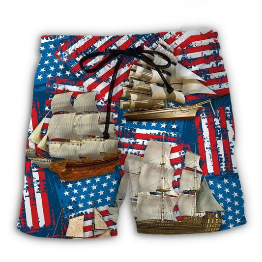 Sailing Adventure USA Independence Day Beach Shorts Design Detail For Weekend Getaways And Beach Days