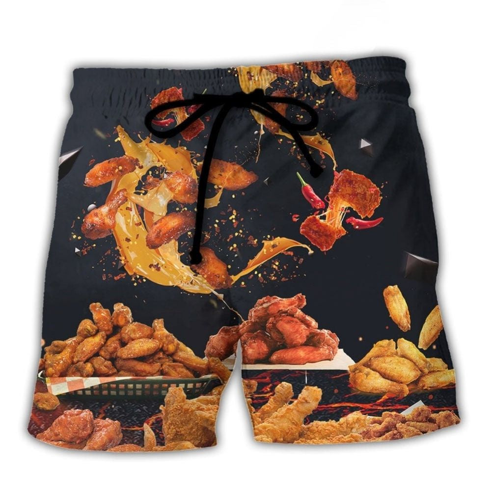 Chicken Wings Fast Food Beach Shorts Design View For Comfortable Resort And Beach Styling