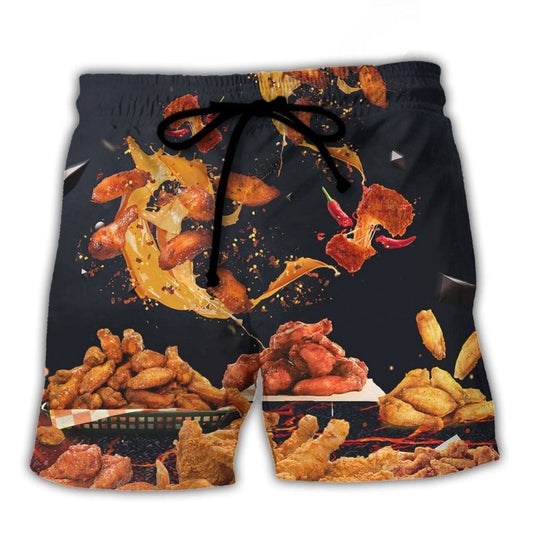 Chicken Wings Fast Food Beach Shorts Design View For Comfortable Resort And Beach Styling