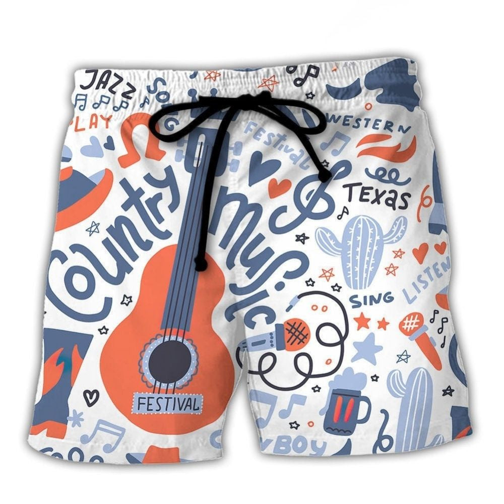 Country Guitar Music Festival Vibes Beach Shorts Pattern View For Coastal Holidays And Casual Activities